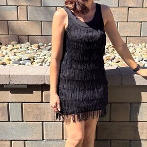 Black Fringe Sleeveless Dress